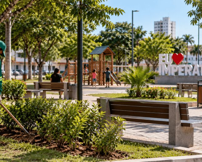 Praças recebem manutenção e novos pontos de convivência